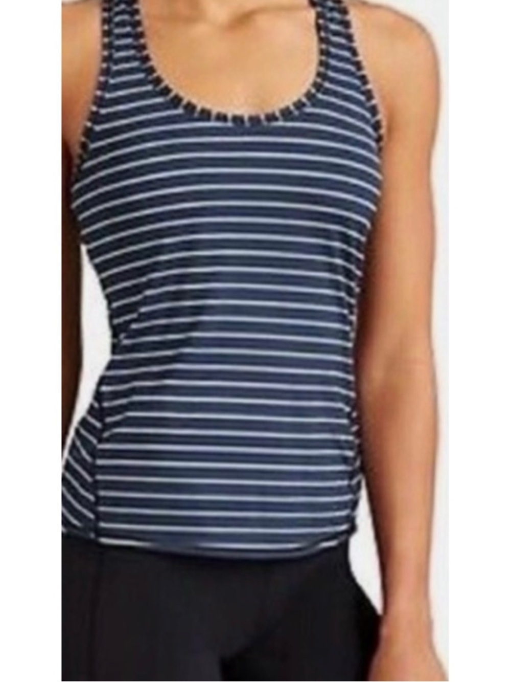 ATHLETA | Top Shine Navy and‎ White Stripe Chi Racerback Tank Top Sz. 1x